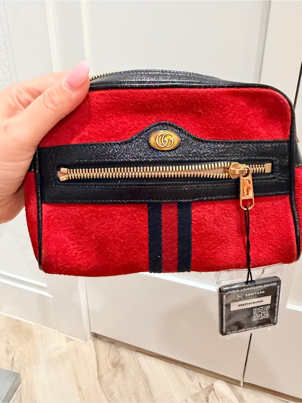 Gucci Ophidia Red Suede Small Belt Bag 85/34 + Gucci Dust Bag - Picture 2 of 14